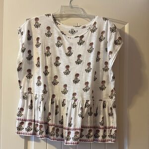 LOFT White Floral Short Sleeve Top